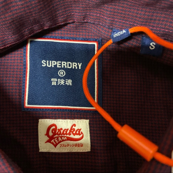 New SUPERDRY Men’s Classic University Oxford S L/S Shirt Burgundy Mini Grid Sz S - Picture 6 of 11